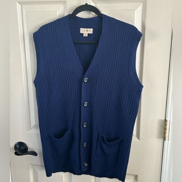 Turtle Bay Sz Medium Ribbed Navy Blue Button Front Vest Unisex - Picture 6 of 14